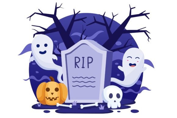 Download Halloween Gravestone with Scary Ghost - Scary Collection