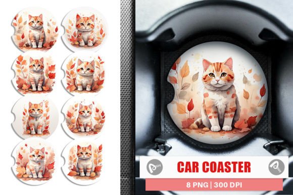 Download Car Coaster Cat Among Falling Leaves - Falling leaves Collection
