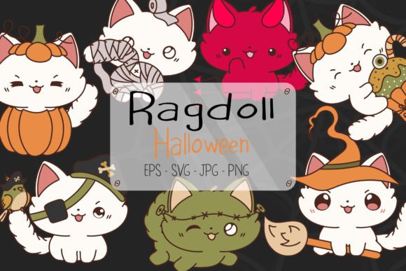 Download Set Halloween Ragdoll Cat Illustrations - Premium Bundle