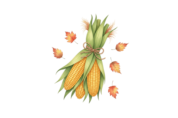 Download Autumnal Corn Bundle with Falling Leaves - Premium Resources