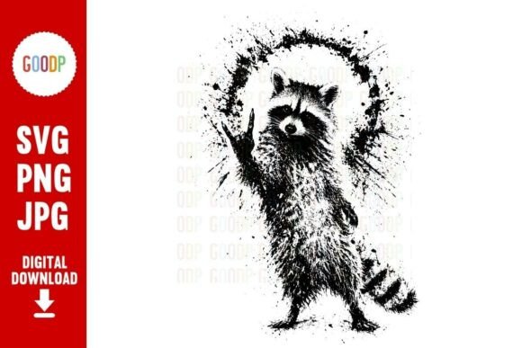 Download Cool Rocker Raccoon Grunge Splatter PNG - Rocker Collection