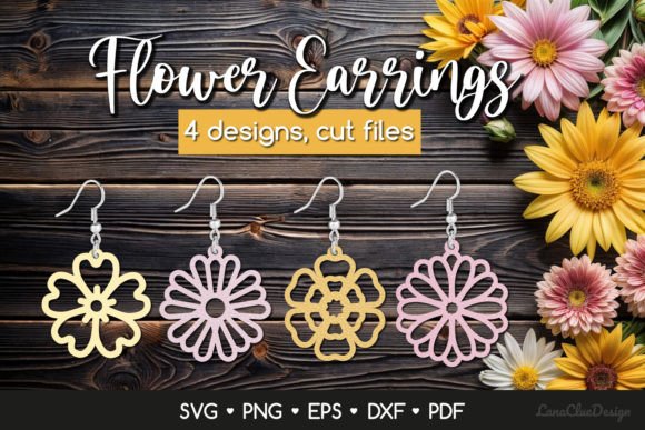 Download 4 Summer Flower Earrings SVG Cut Files - Earrings Collection