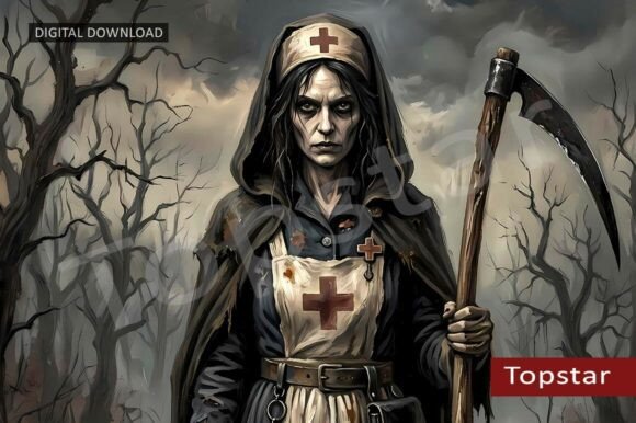 Download Scary Halloween Nurse Design Retro Art - Scary Collection