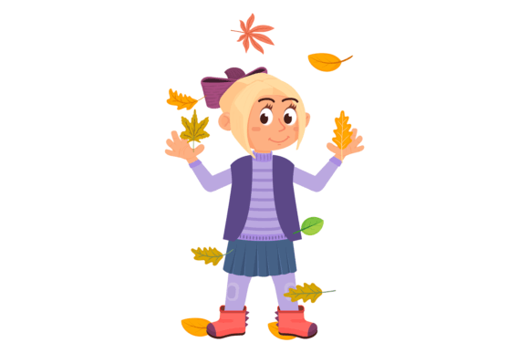 Download Smiling Girl Under Falling Leaves. Autumn - Falling leaves Collection