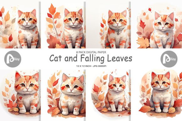 Download Digital Paper Cat Among Falling Leaves - Falling leaves Collection