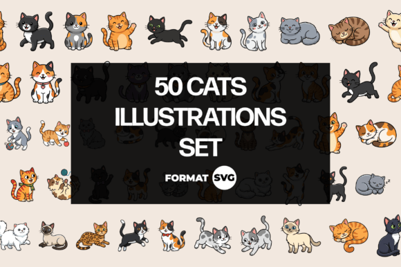 Download 50 Cat Illustrations SVG Set - Cat illustrations Collection