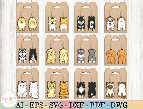 Download Dog &amp; Cat Earrings SVG Bundle - Earrings Collection