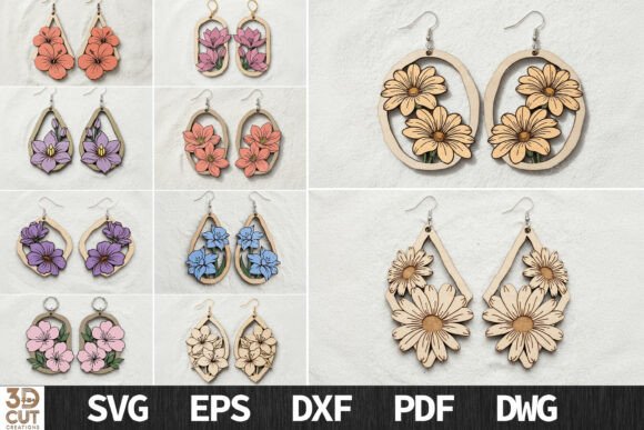 Download Floral Earrings Bundle SVG Laser Cut - Earrings Collection